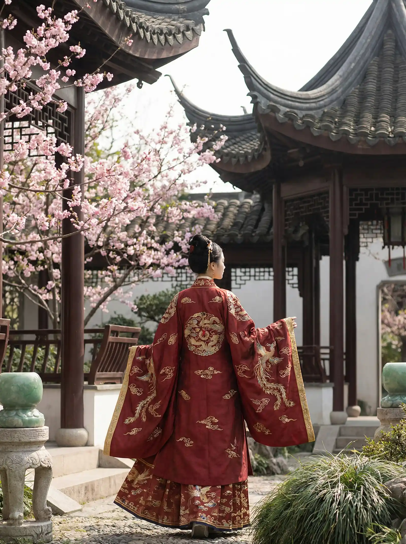 突围靳东37集全集免费观看 明制汉服红色凤凰刺绣